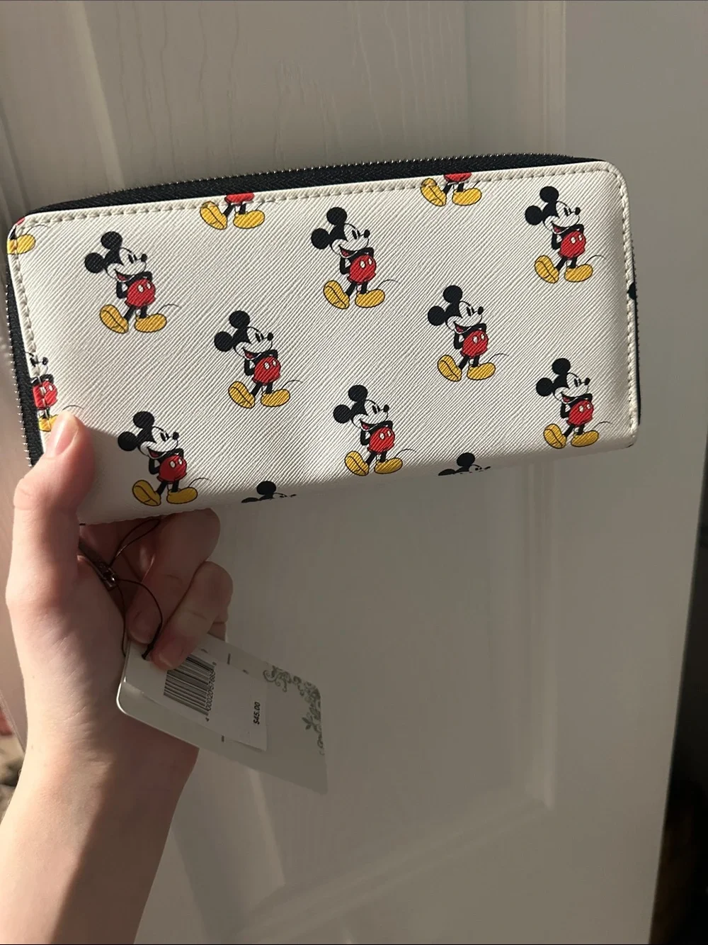Loungefly White Mickey Mouse Zip-Around Wallet with Red and Yellow Accents